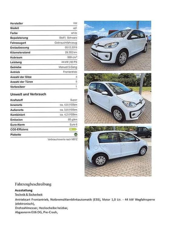 Gebraucht VW up! move up! 60 PS (44 kW) 2019 Weiß Kleinwagen