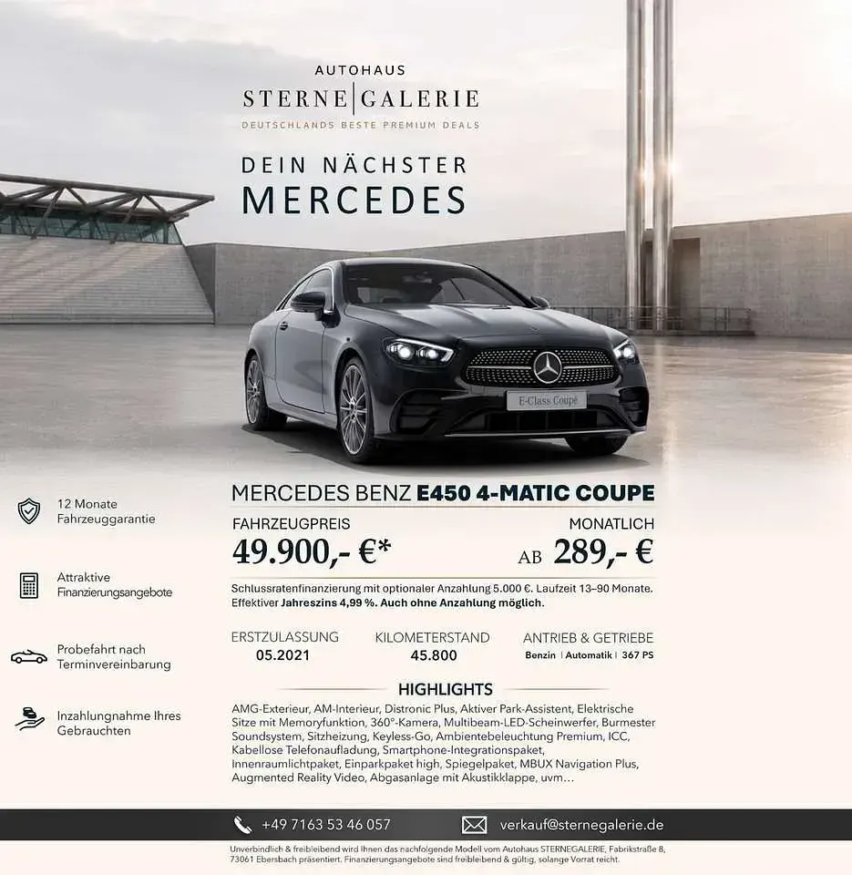 Gebraucht Mercedes E450 AMG line 367 PS (269 kW) 2021 Graphite gray  metallic finis Coupé