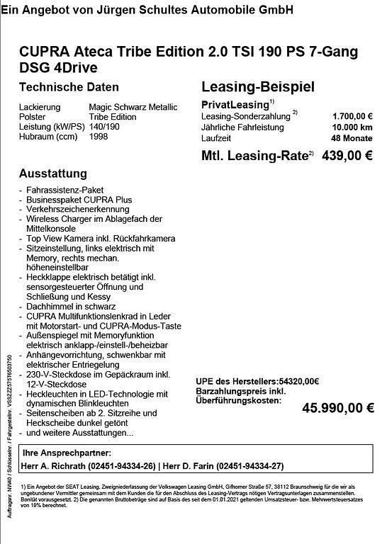 Schwarz Neu 2025 Cupra Ateca SUV | 45.990 € (Teuer) - Bild 1/1