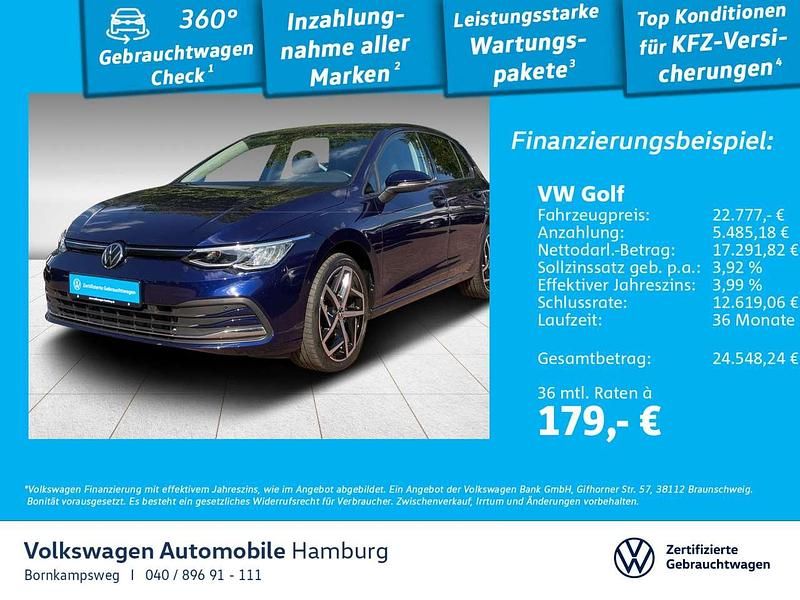 H7 atlantic blue metallic Gebraucht 2022 VW Golf VIII Active Limousine | 22.777 € (Fairer Preis) - Bild 1/3