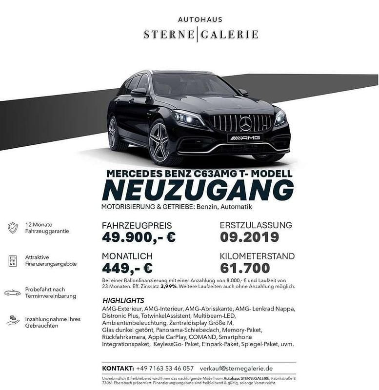 Obsidianschwarz Gebraucht 2019 Mercedes C63 AMG AMG Kombi | 49.900 € (Fairer Preis) - Bild 1/1