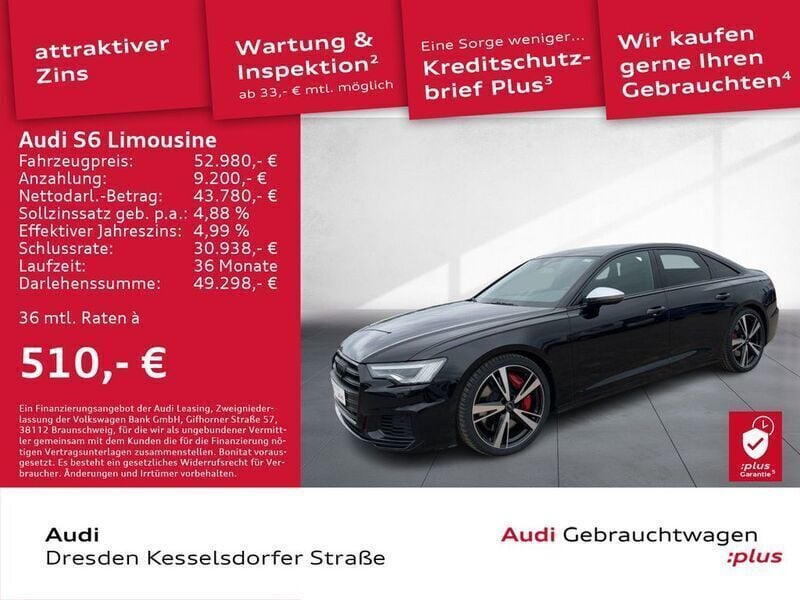 Mythosschwarz metallic Gebraucht 2022 Audi S6 Ambiente Limousine | 52.980 € (Fairer Preis) - Bild 1/4