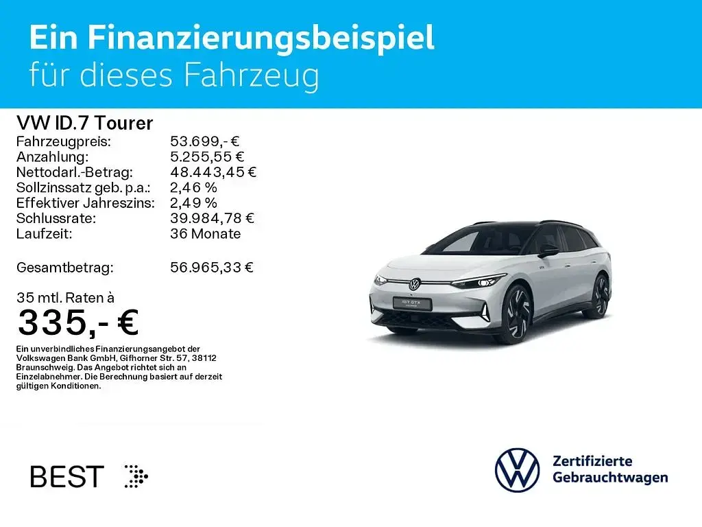 Gebraucht VW ID.7 GTX 250 kW (340 PS) 2025 Gletscherweiß metallic/schwarz Kombi