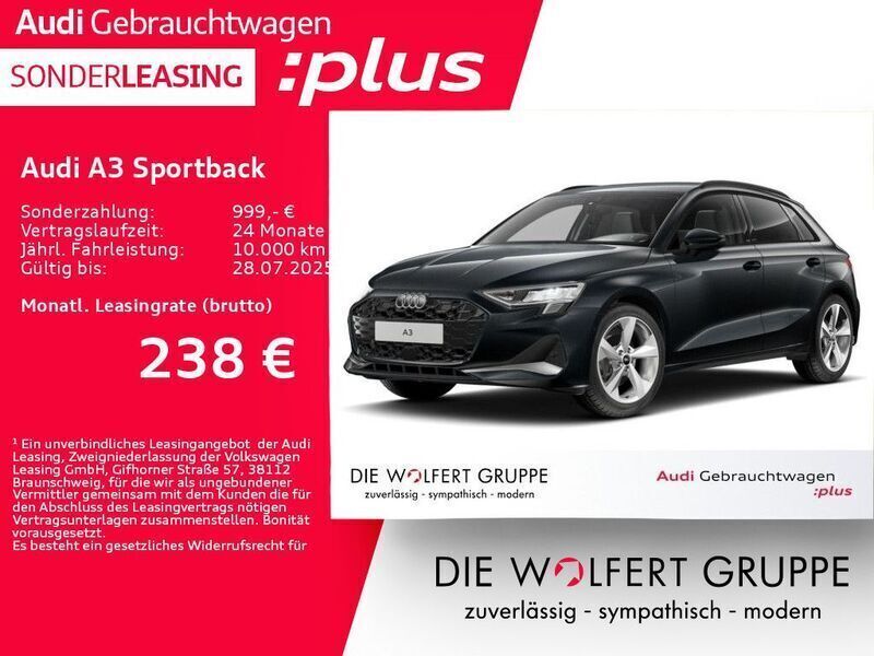 Grau Gebraucht 2024 Audi A3 Sportback Advanced Plus Limousine | 34.480 € (Fairer Preis) - Bild 1/4