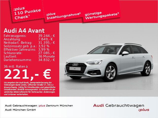 Gletscherweiß metallic Gebraucht 2023 Audi A4 Advanced Kombi | 42.629 € - Bild 1/1