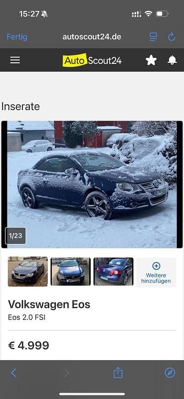 Blau Gebraucht 2008 VW Eos Cabrio | 3.999 € (Guter Preis) - Bild 1/4