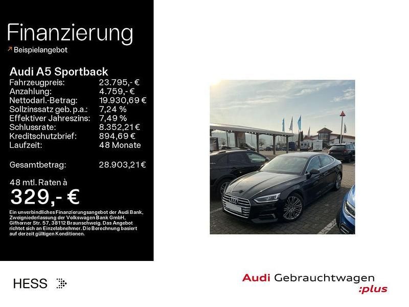 Gebraucht Audi A5 Sportback Sport 190 PS (139 kW) 2019 Brillantschwarz Kleinwagen