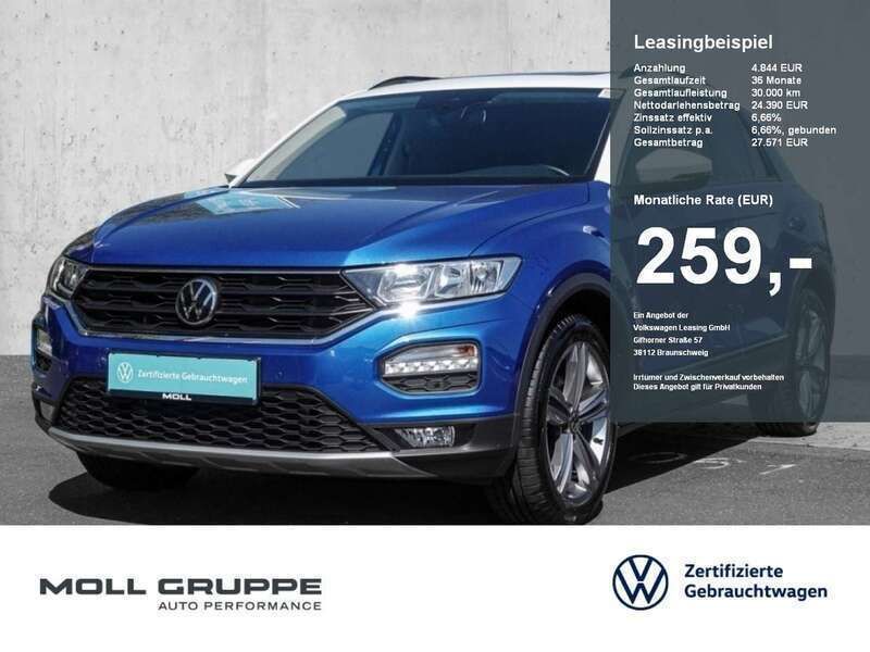 Ravennablau pure white (metallic) Gebraucht 2020 VW T-Roc Style SUV | 22.980 € (Fairer Preis) - Bild 1/2