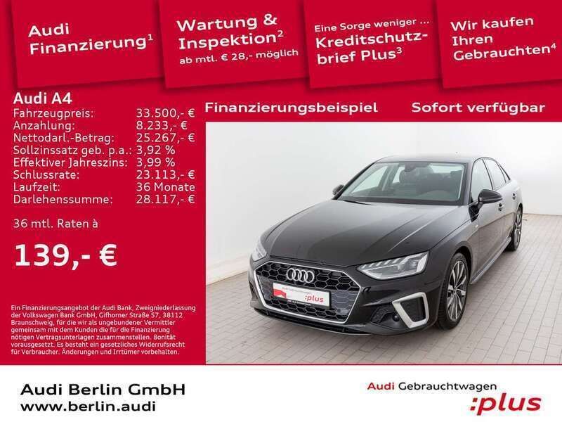 Mythosschwarz metallic Gebraucht 2024 Audi A4 S-Line Limousine | 33.500 € (Superpreis) - Bild 1/3