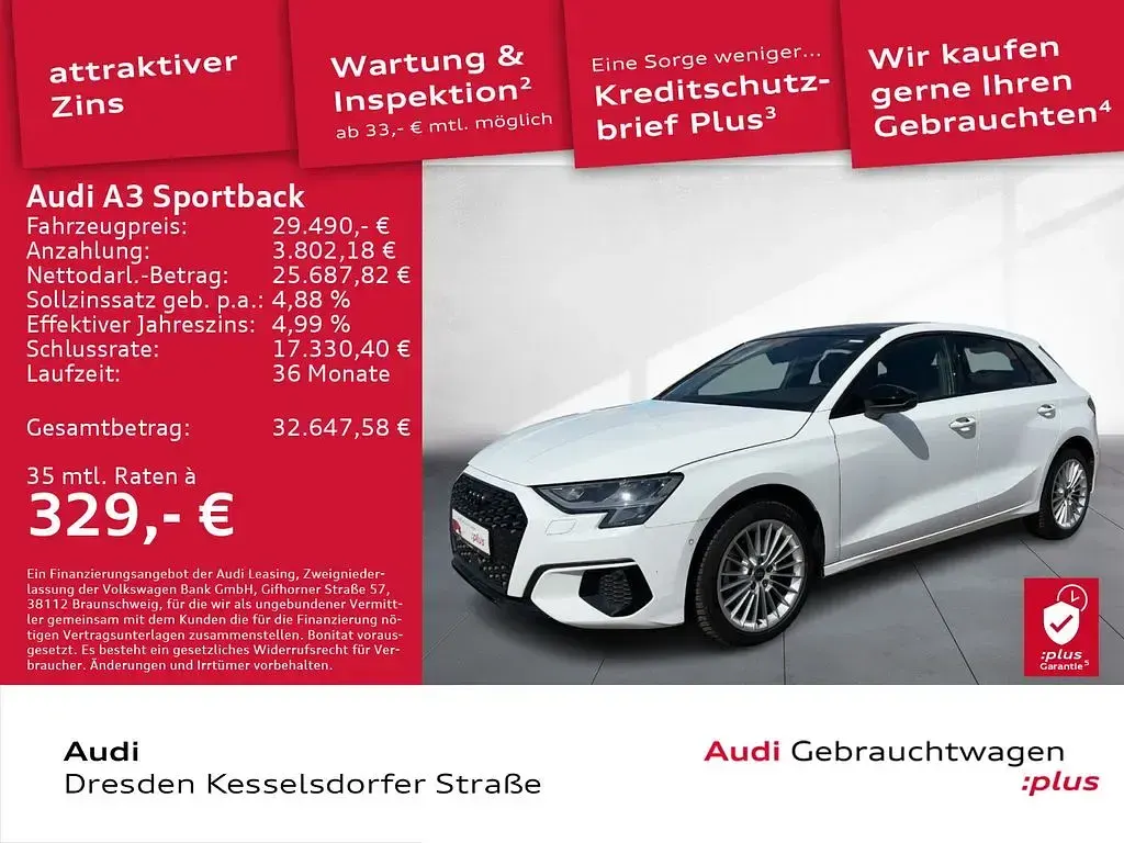 Gebraucht Audi A3 Advanced Plus 150 PS (110 kW) 2023 Ibisweiß Limousine