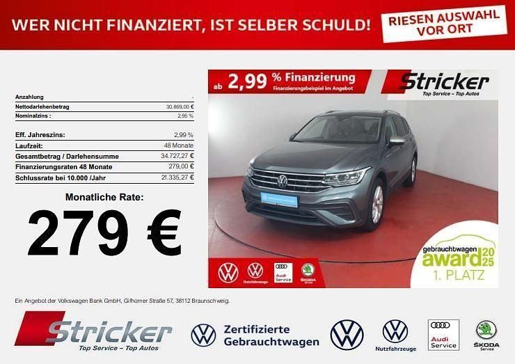 Grau (platinum grey metallic) Gebraucht 2024 VW Tiguan Allspace Life SUV | 30.869 € (Superpreis) - Bild 1/4