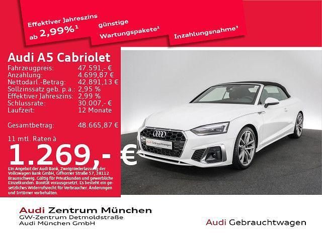 Ibisweiß/verdeck schwarz Gebraucht 2023 Audi A5 Cabriolet S-Line Cabrio | 47.591 € (Teuer) - Bild 1/2