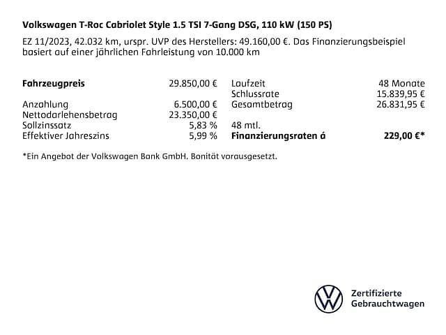 Gebraucht VW T-Roc Style 150 PS (110 kW) 2024 SUV