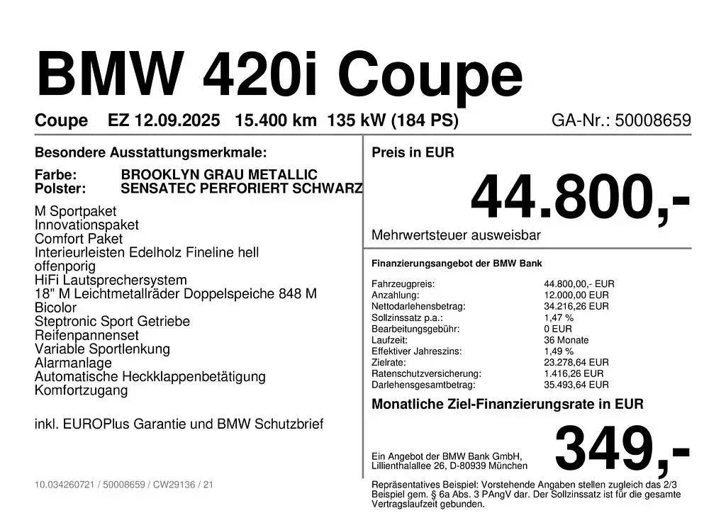 Gebraucht BMW 420 Coupé M Sport 184 PS (135 kW) 2025 Grau Coupé