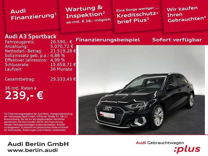 Mythosschwarz metallic Gebraucht 2021 Audi A3 Advanced Plus Limousine | 26.590 € (Fairer Preis) - Bild 1/3