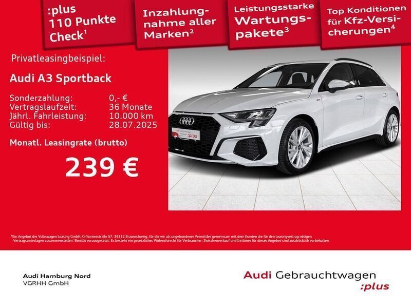 Weiß Gebraucht 2024 Audi A3 Sportback S-Line Limousine | 30.680 € (Guter Preis) - Bild 1/3