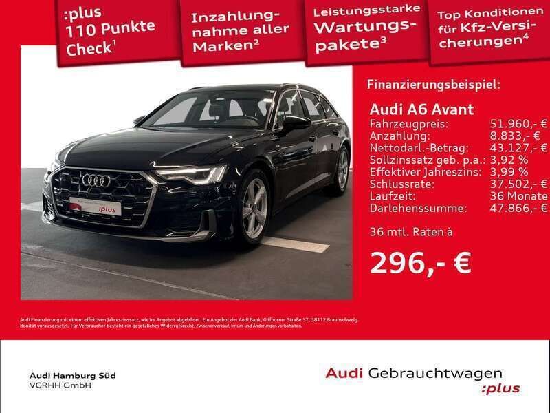 0e mythosschwarz metallic Gebraucht 2024 Audi A6 Design Kombi | 51.960 € - Bild 1/3
