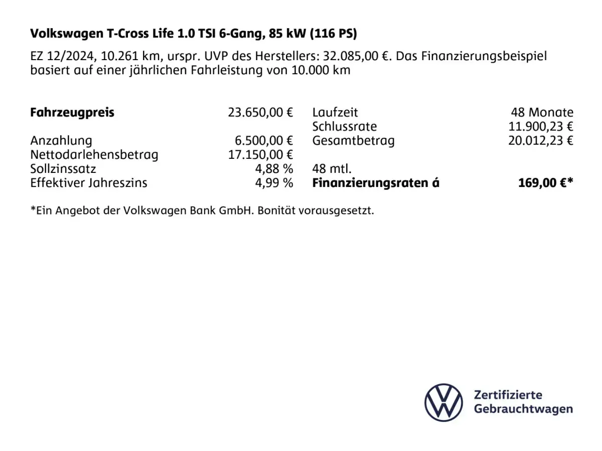 Gebraucht VW T-Cross Life 116 PS (85 kW) 2024 Ascotgrau SUV