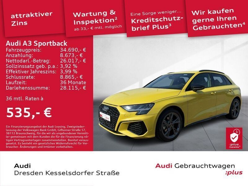 Gelb Gebraucht 2024 Audi A3 Sportback S-Line Limousine | 34.690 € (Etwas zu teuer) - Bild 1/3