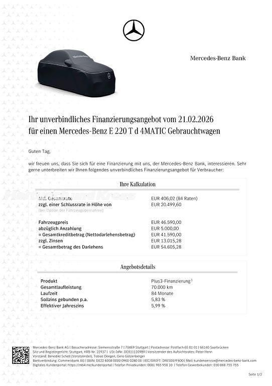 Gebraucht Mercedes E220 Advanced 197 PS (144 kW) 2023 Weiß Limousine