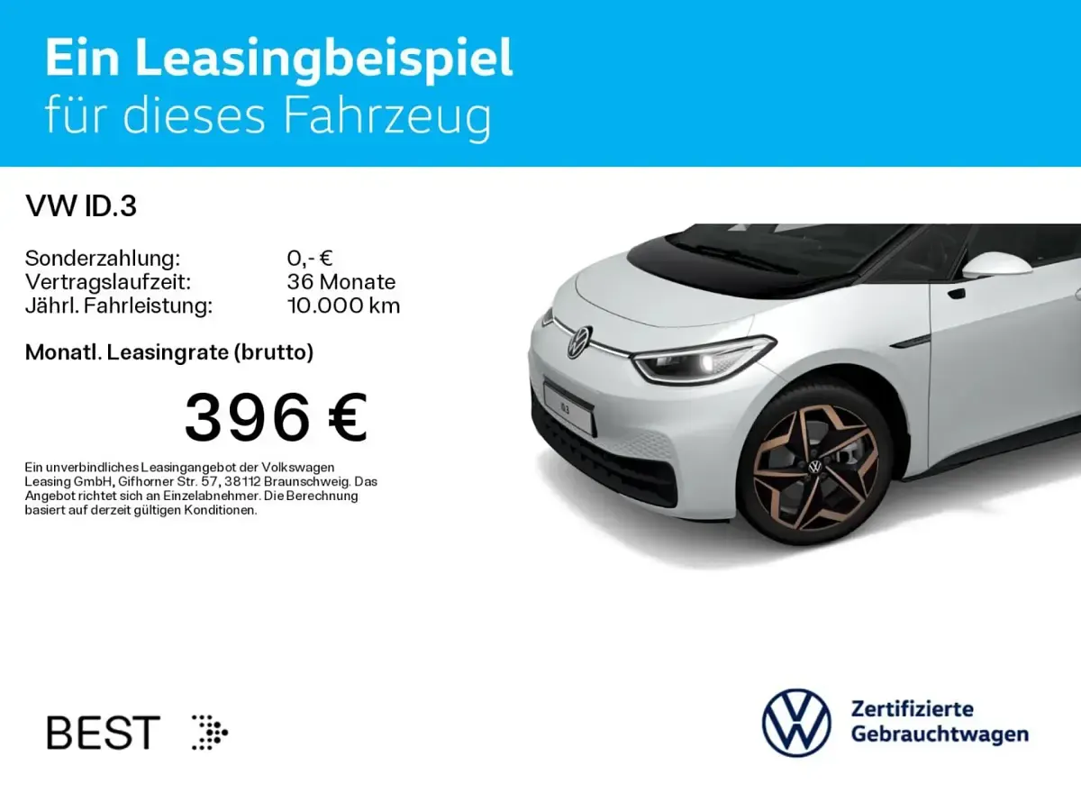 Gebraucht VW ID.3 Pro 150 kW (204 PS) 2021 Gletscherweiß metallic/schwarz Kleinwagen