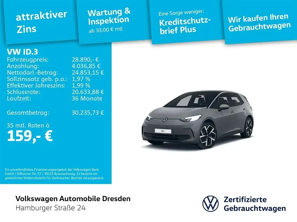 Gebraucht VW ID.3 Pro 150 kW (204 PS) 2024 Mondsteingrau/schwarz Kleinwagen