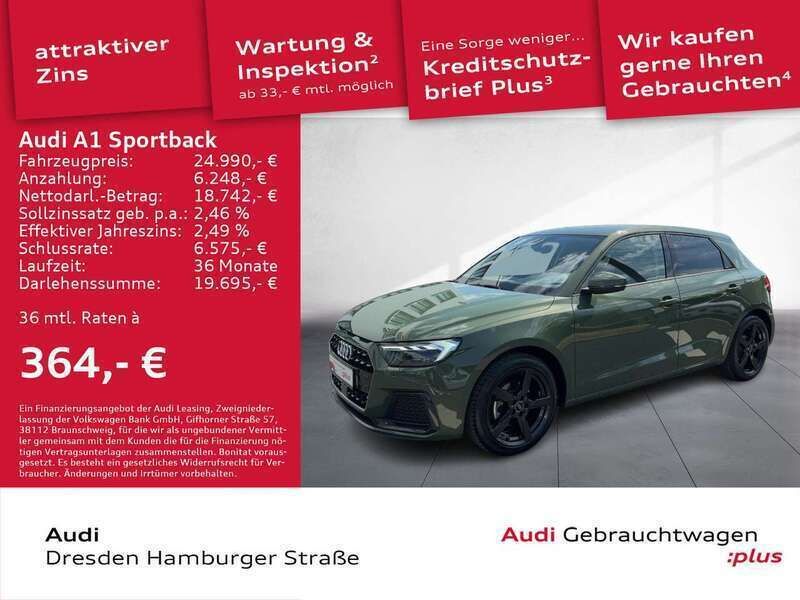 Distriktgrün metallic Gebraucht 2024 Audi A1 Advanced Kleinwagen | 24.990 € (Fairer Preis) - Bild 1/3