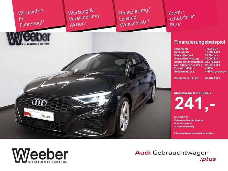 Schwarz Gebraucht 2023 Audi A3 Sportback S-Line Limousine | 30.487 € (Fairer Preis) - Bild 1/4