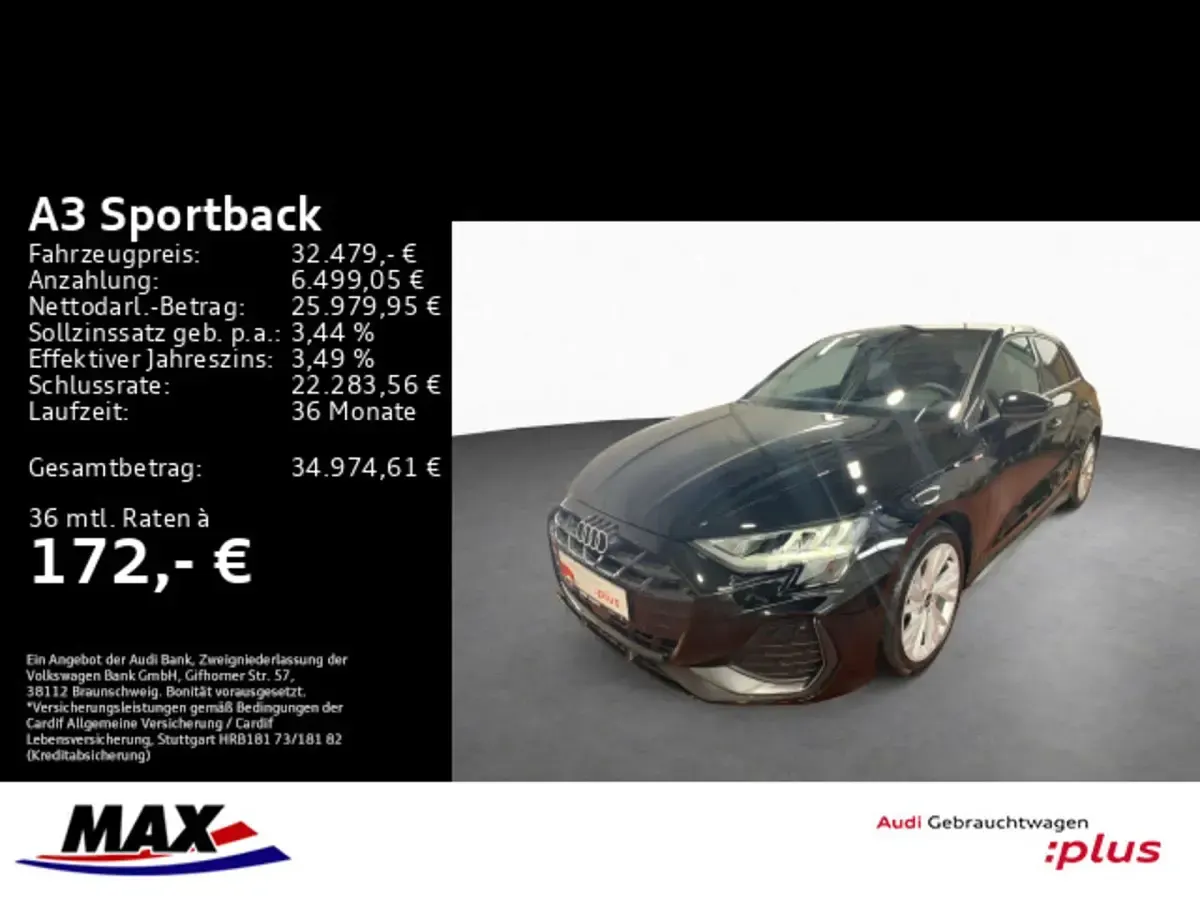 Używany Audi A3 S-Line 150 KM (110 kW) 2025 Czarny Sedan/Limuzyna