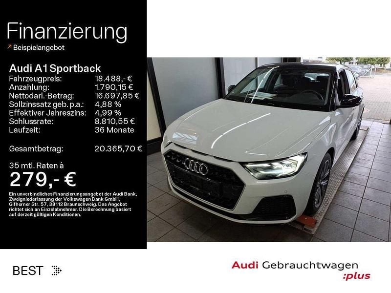 Gletscherweiß metallic mythosschwarz met (metallic) Gebraucht 2021 Audi A1 Sportback Advanced Plus Kleinwagen | 18.488 € (Fairer Preis) - Bild 1/3