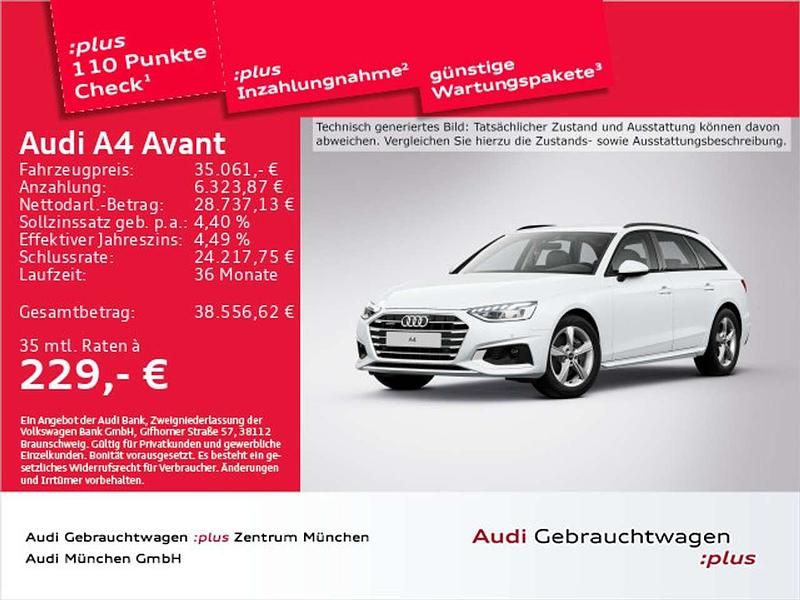 Gletscherweiß metallic Gebraucht 2024 Audi A4 Advanced Kombi | 35.061 € (Etwas zu teuer) - Bild 1/2