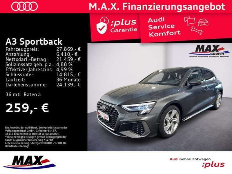 Daytonagrau perleffekt Gebraucht 2023 Audi A3 S-Line Limousine | 27.869 € (Fairer Preis) - Bild 1/3