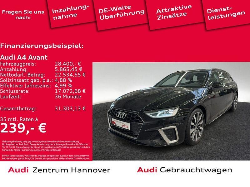 0e mythosschwarz metallic (metallic) Gebraucht 2023 Audi A4 S-Line Kombi | 28.400 € (Superpreis) - Bild 1/4