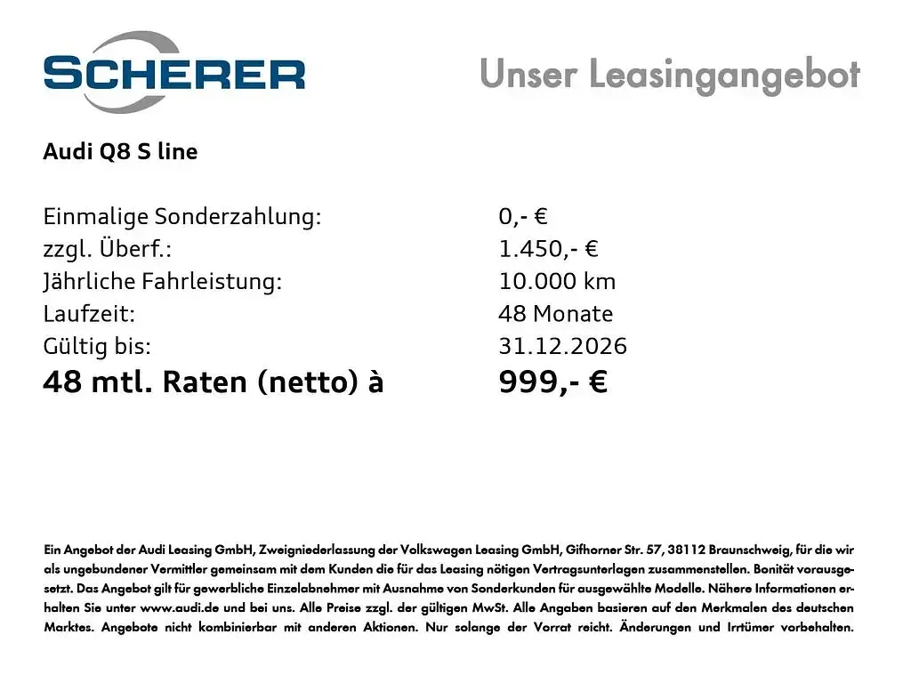 Neu Audi Q8 S-Line 490 PS (360 kW) 2026 Mythosschwarz metallic SUV