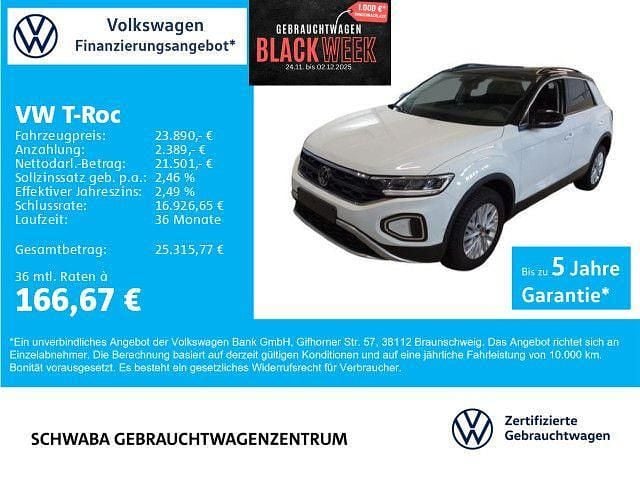 Pure white/schwarz Gebraucht 2025 VW T-Roc Life SUV | 23.890 € (Superpreis) - Bild 1/4