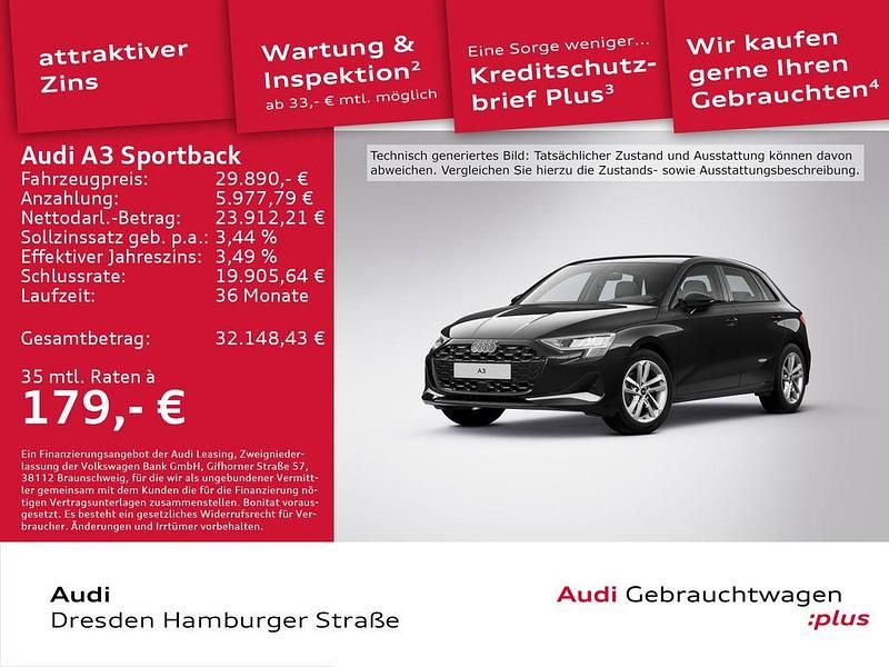Schwarz Gebraucht 2025 Audi A3 Sportback Advanced Plus Limousine | 29.890 € (Fairer Preis) - Bild 1/3