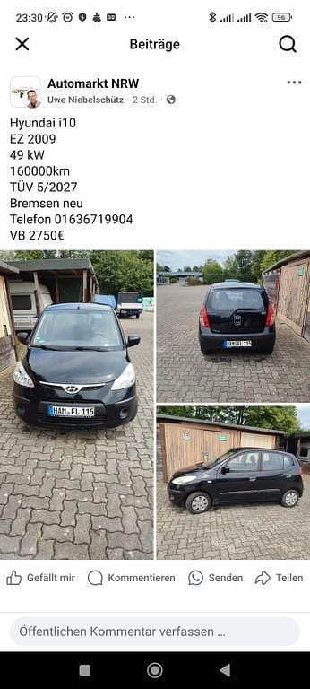 Schwarz Gebraucht 2009 Hyundai i10 Classic Kleinwagen | 2.550 € (Fairer Preis) - Bild 1/4