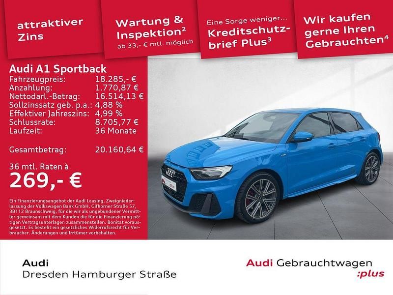 Blau Gebraucht 2020 Audi A1 Sportback S-Line Kleinwagen | 18.285 € (Superpreis) - Bild 1/3