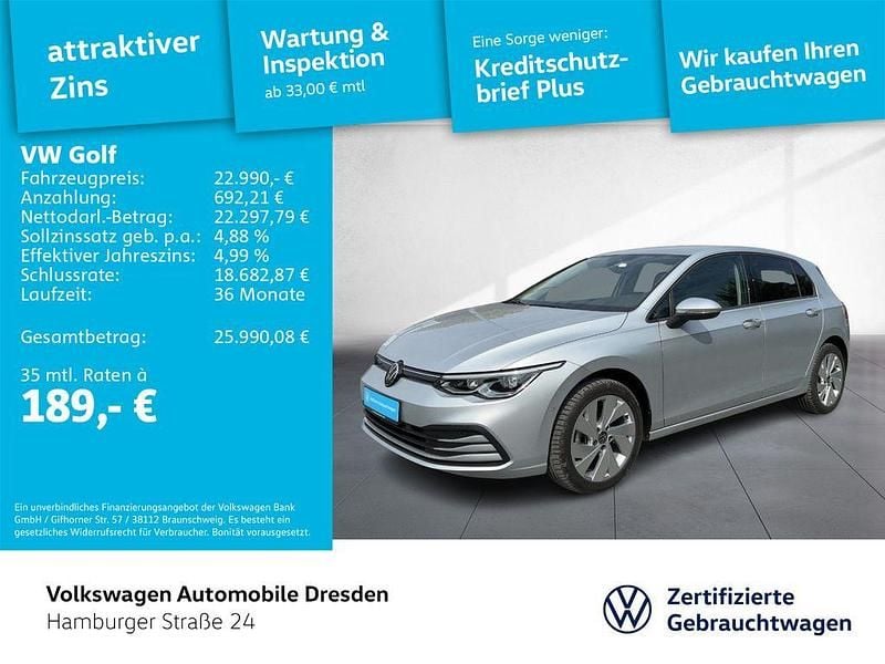 Reflexsilber metallic Gebraucht 2024 VW Golf VIII Life Limousine | 22.990 € (Guter Preis) - Bild 1/4