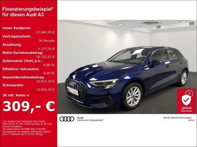 Blau Gebraucht 2023 Audi A3 Sportback Business Limousine | 22.980 € (Superpreis) - Bild 1/3