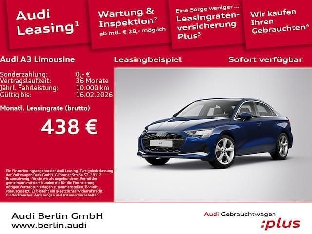 Navarrablau metallic Gebraucht 2025 Audi A3 Advanced Plus Limousine | 36.240 € (Fairer Preis) - Bild 1/3
