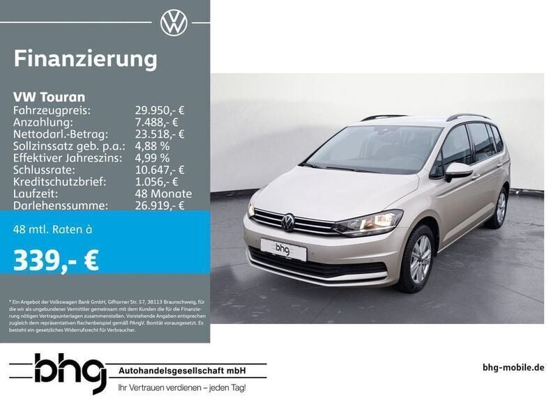 Ivory silver metallic Gebraucht 2024 VW Touran Comfortline Van / Kleinbus | 29.950 € (Superpreis) - Bild 1/4