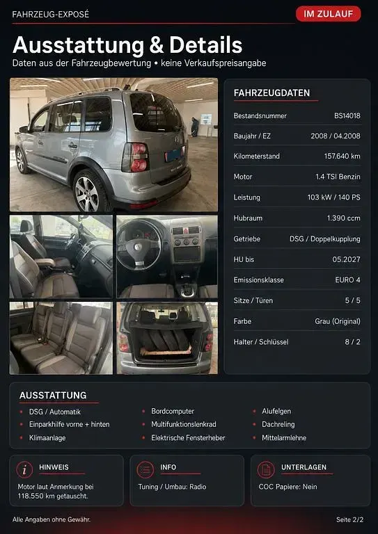 Gebraucht VW Touran Cross 140 PS (102 kW) 2008 Grau Van / Kleinbus