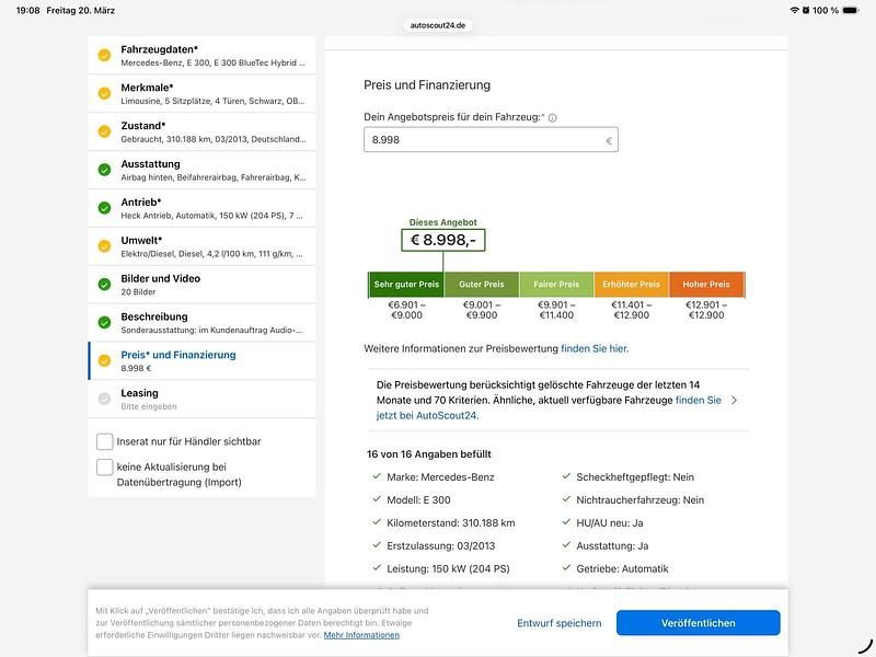 Gebraucht Mercedes E300 204 PS (150 kW) 2013 Schwarz Limousine