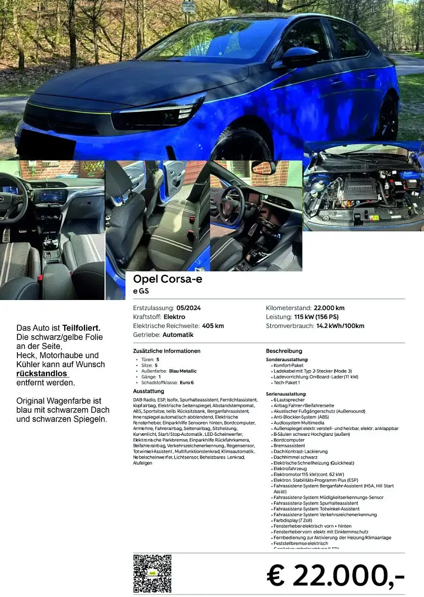 Usata Opel Corsa-e 114 kW (156 CV) 2024 Blu Utilitaria