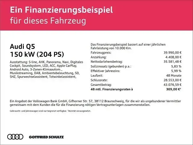 Gebraucht Audi Q5 S-Line 204 PS (150 kW) 2024 Mythosschwarz metallic SUV