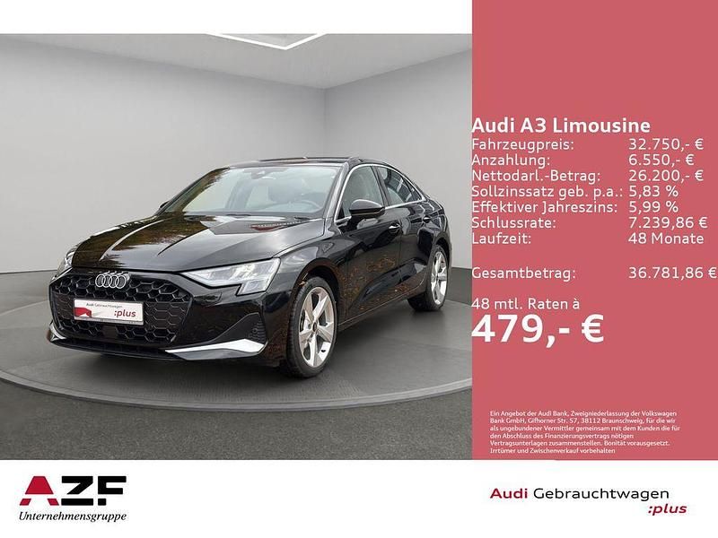 Mythosschwarz metallic Gebraucht 2025 Audi A3 Advanced Plus Limousine | 32.750 € (Fairer Preis) - Bild 1/4