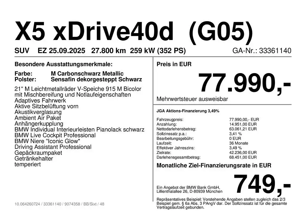 Gebraucht BMW X5 M Sport 352 PS (258 kW) 2025 Schwarz SUV