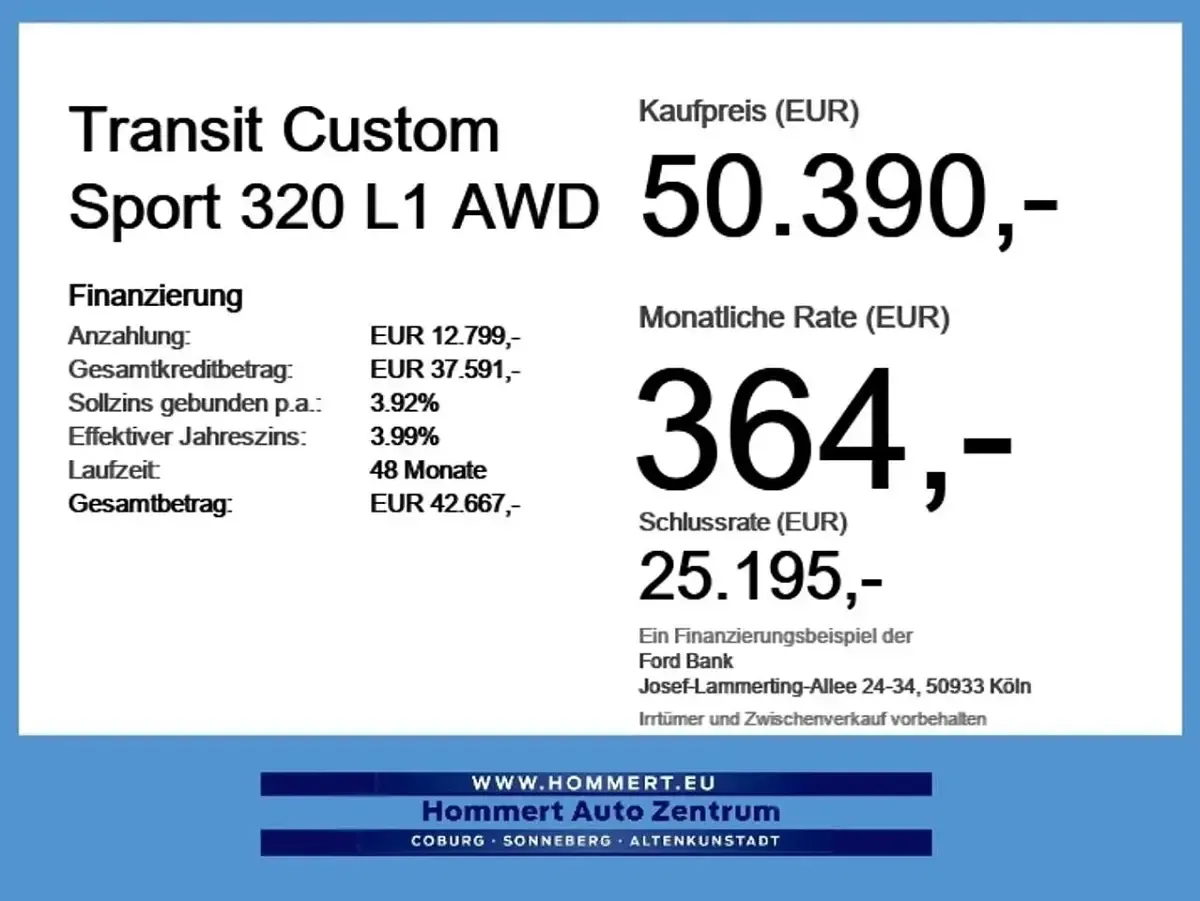 Neu Ford Transit Custom Sport 170 PS (125 kW) 2026 Chroma blau Van