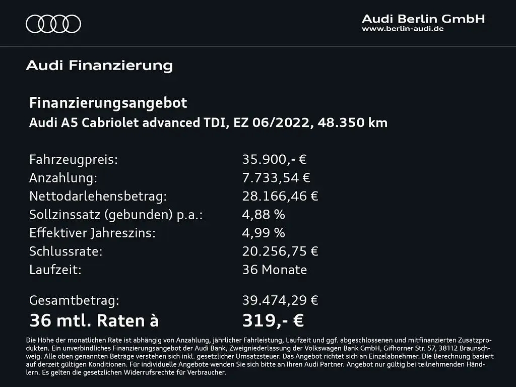 Używany Audi A5 Cabriolet Advanced Plus 163 KM (119 kW) 2022 Biały Kabriolet